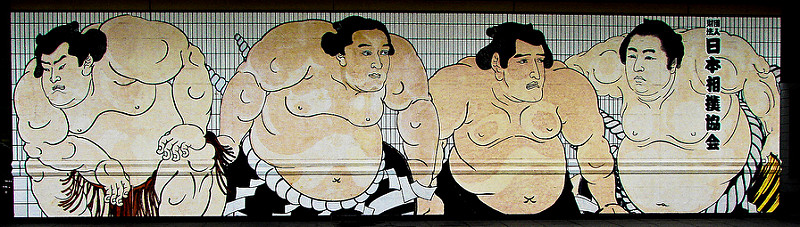 Lutadores de sumo enfileirados (ilustração)